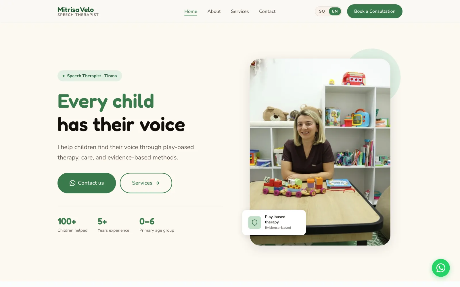 Mitrisa Velo — Speech Therapy — website screenshot